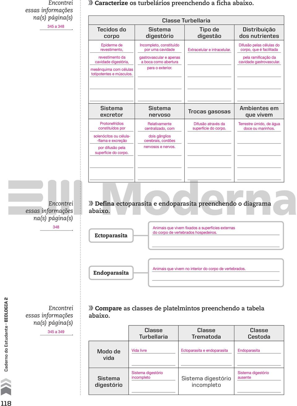 gastrovascular e apenas a boca como abertura para o exterior pela ramificação da cavidade gastrovascular excretor nervoso Trocas gasosas Ambientes em que vivem Protonefrídios constituídos por