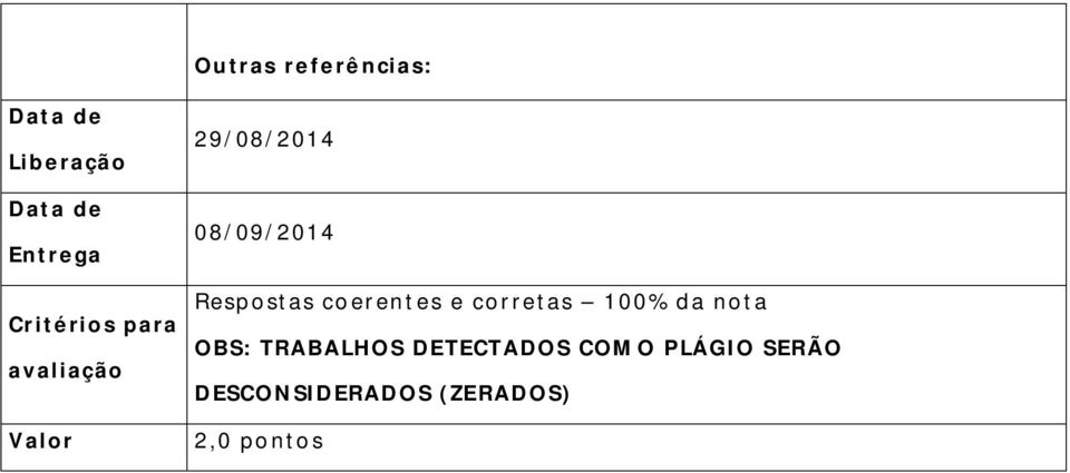 coerentes e corretas 100% da nota OBS: TRABALHOS