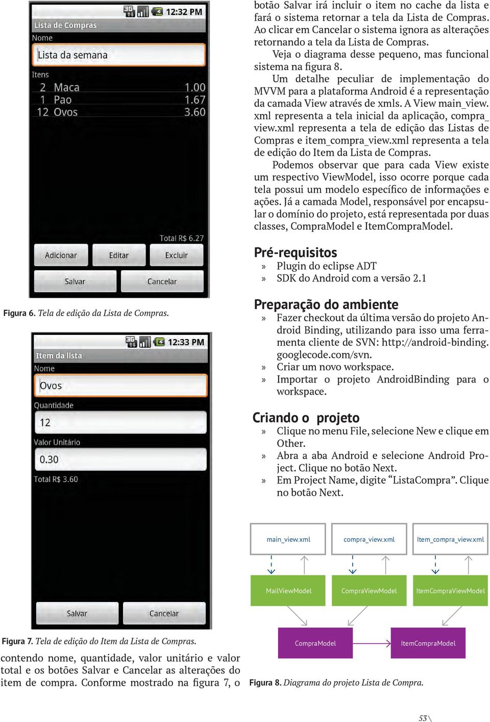 A View main_view. xml representa a tela inicial da aplicação, compra_ view.xml representa a tela de edição das Listas de Compras e item_compra_view.