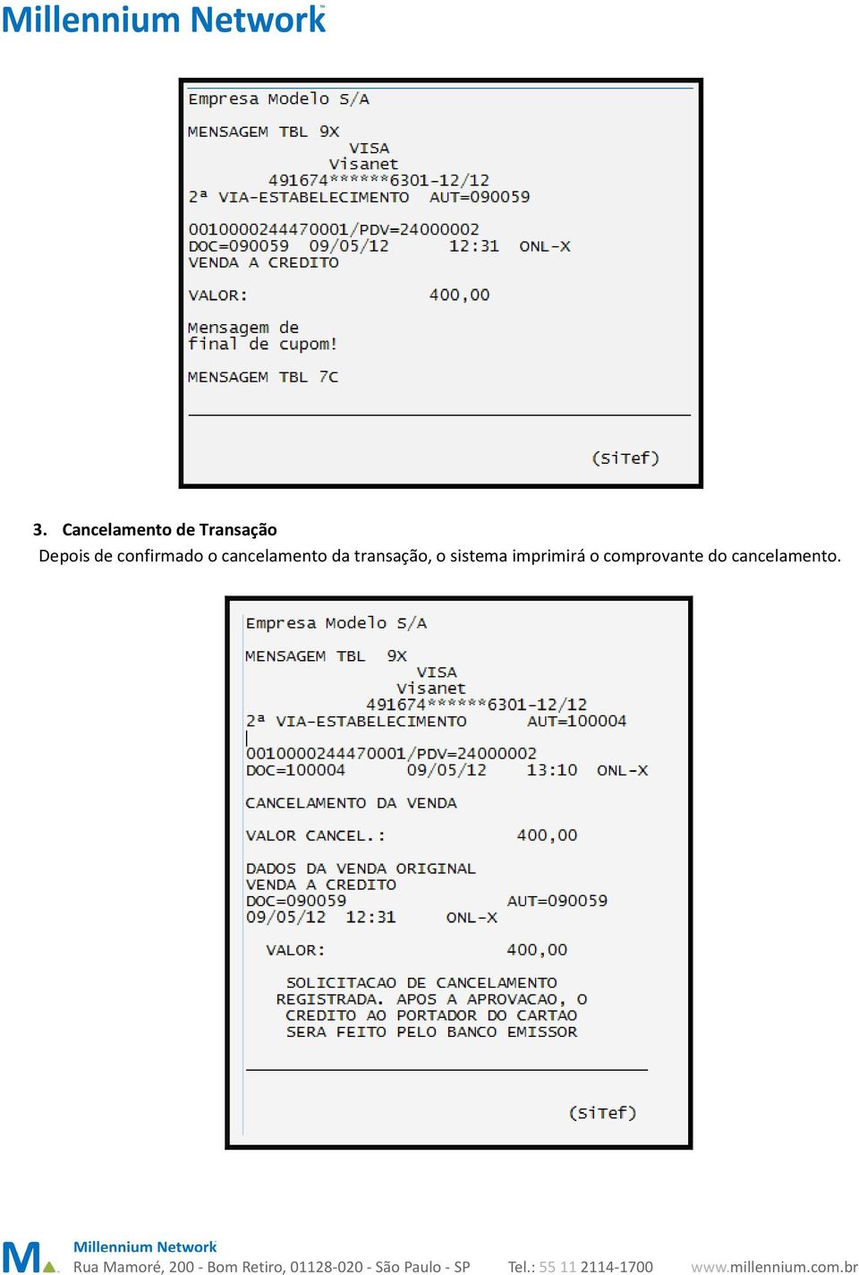 cancelamento da transação, o