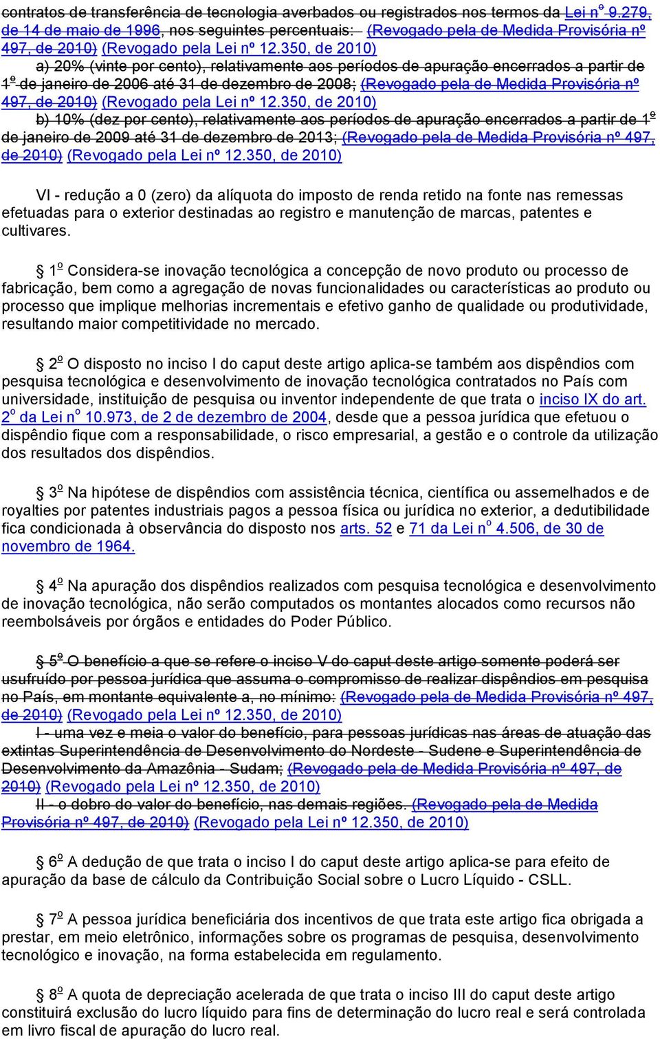 350, de 2010) a) 20% (vinte por cento), relativamente aos períodos de apuração encerrados a partir de 1 o de janeiro de 2006 até 31 de dezembro de 2008; (Revogado pela de Medida Provisória nº 497, de