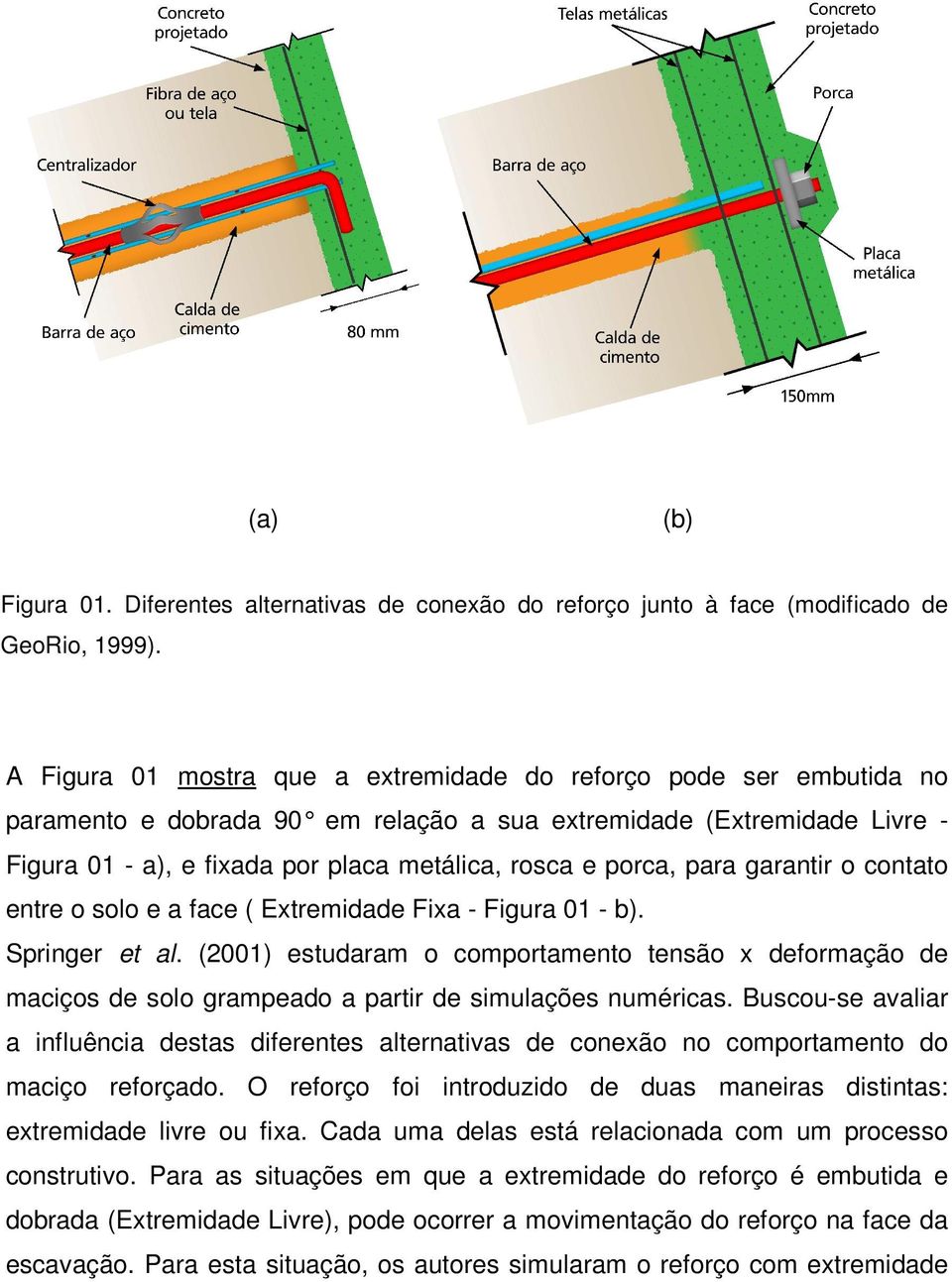 porca, para garantir o contato entre o solo e a face ( Extremidade Fixa - Figura 01 - b). Springer et al.