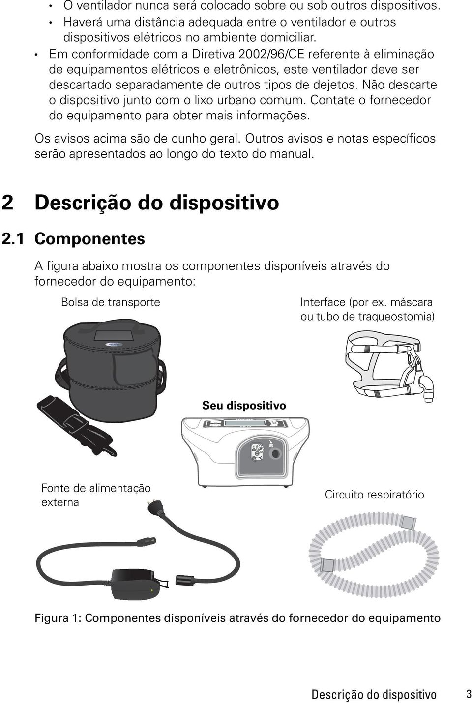 Não descarte o dispositivo junto com o lixo urbano comum. Contate o fornecedor do equipamento para obter mais informações. Os avisos acima são de cunho geral.