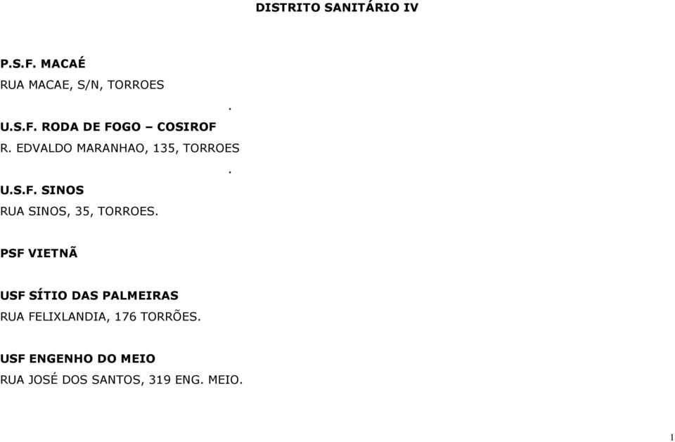 PSF VIETNÃ USF SÍTIO DAS PALMEIRAS RUA FELIXLANDIA, 176 TORRÕES.
