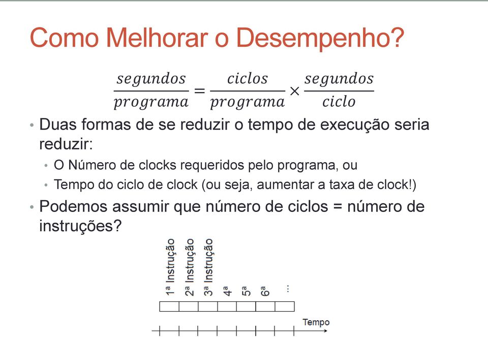 o tempo de execução seria reduzir: O Número de clocks requeridos pelo