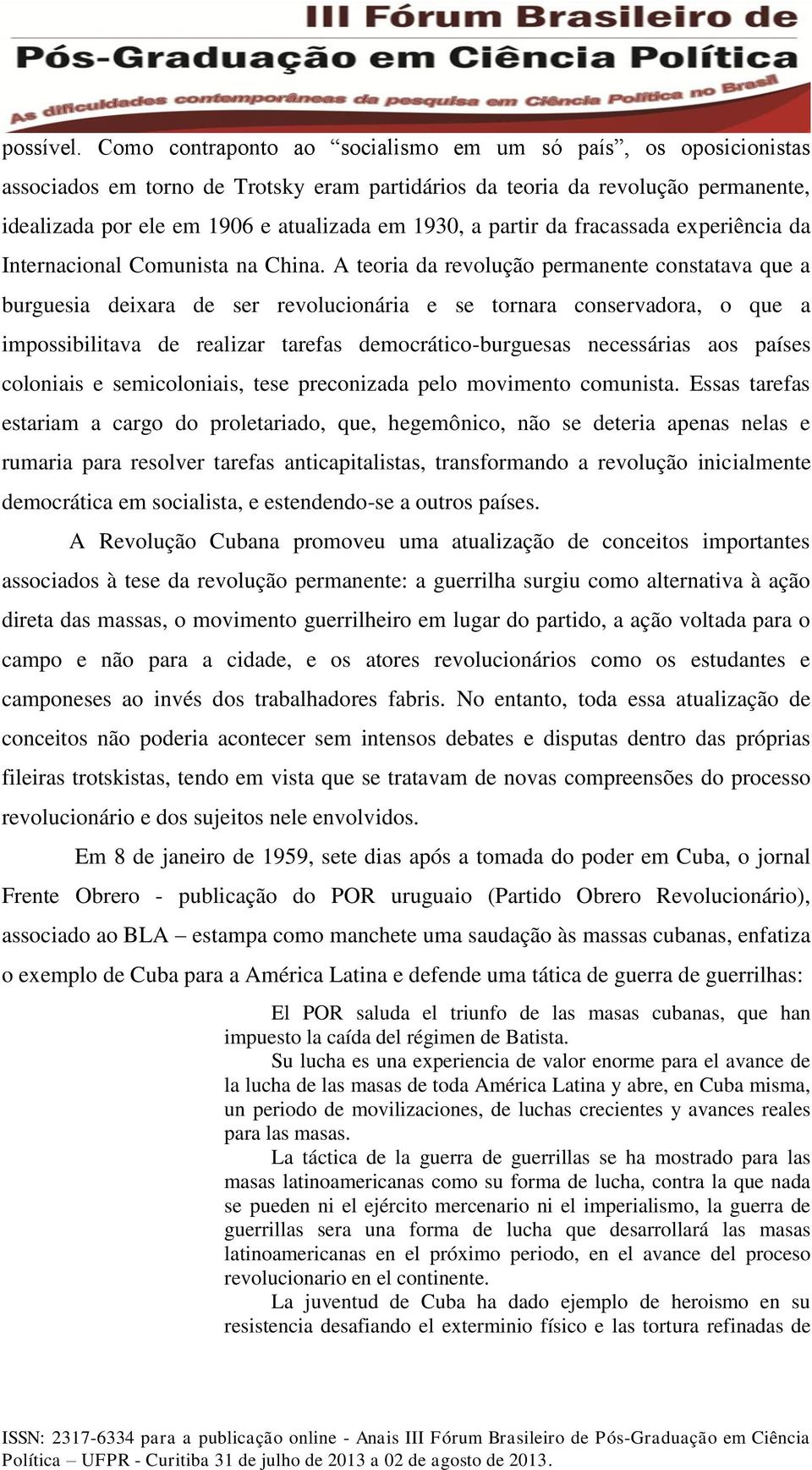 partir da fracassada experiência da Internacional Comunista na China.