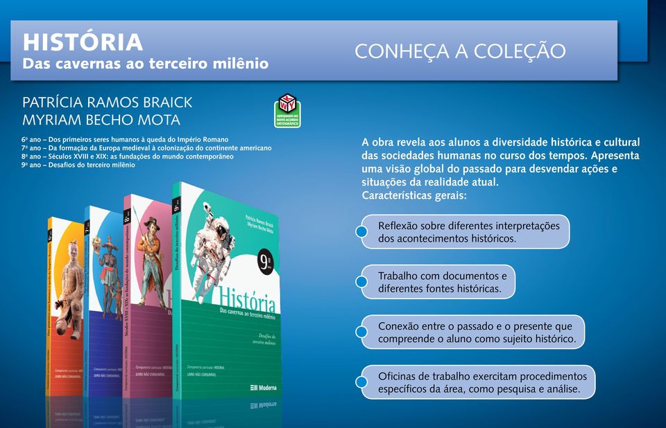 Apresenta uma visão global do passado para desvendar ações e situações da realidade atual. Características gerais: Reflexão sobre diferentes interpretações dos acontecimentos históricos.