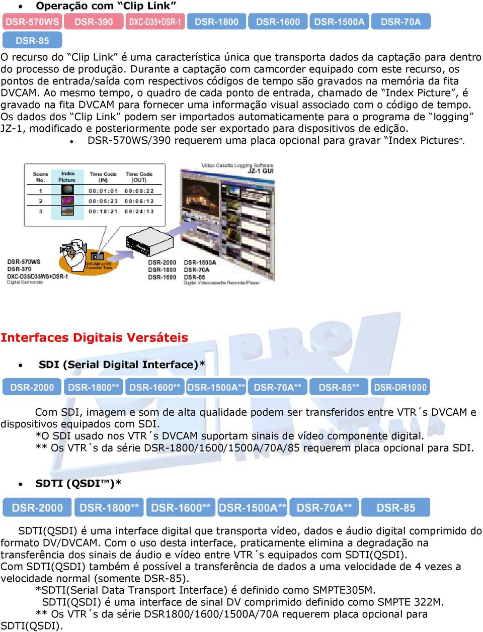 Ao mesmo tempo, o quadro de cada ponto de entrada, chamado de Index Picture, é gravado na fita DVCAM para fornecer uma informação visual associado com o código de tempo.