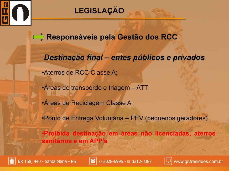 de Reciclagem Classe A; Ponto de Entrega Voluntária PEV (pequenos geradores)