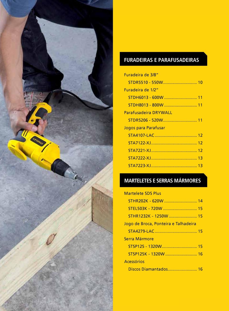 .. 13 STA7223-XJ... 13 MARTELETES E SERRAS MÁRMORES Martelete SDS Plus STHR202K - 620W... 14 STEL503K - 720W... 15 STHR1232K - 1250W.