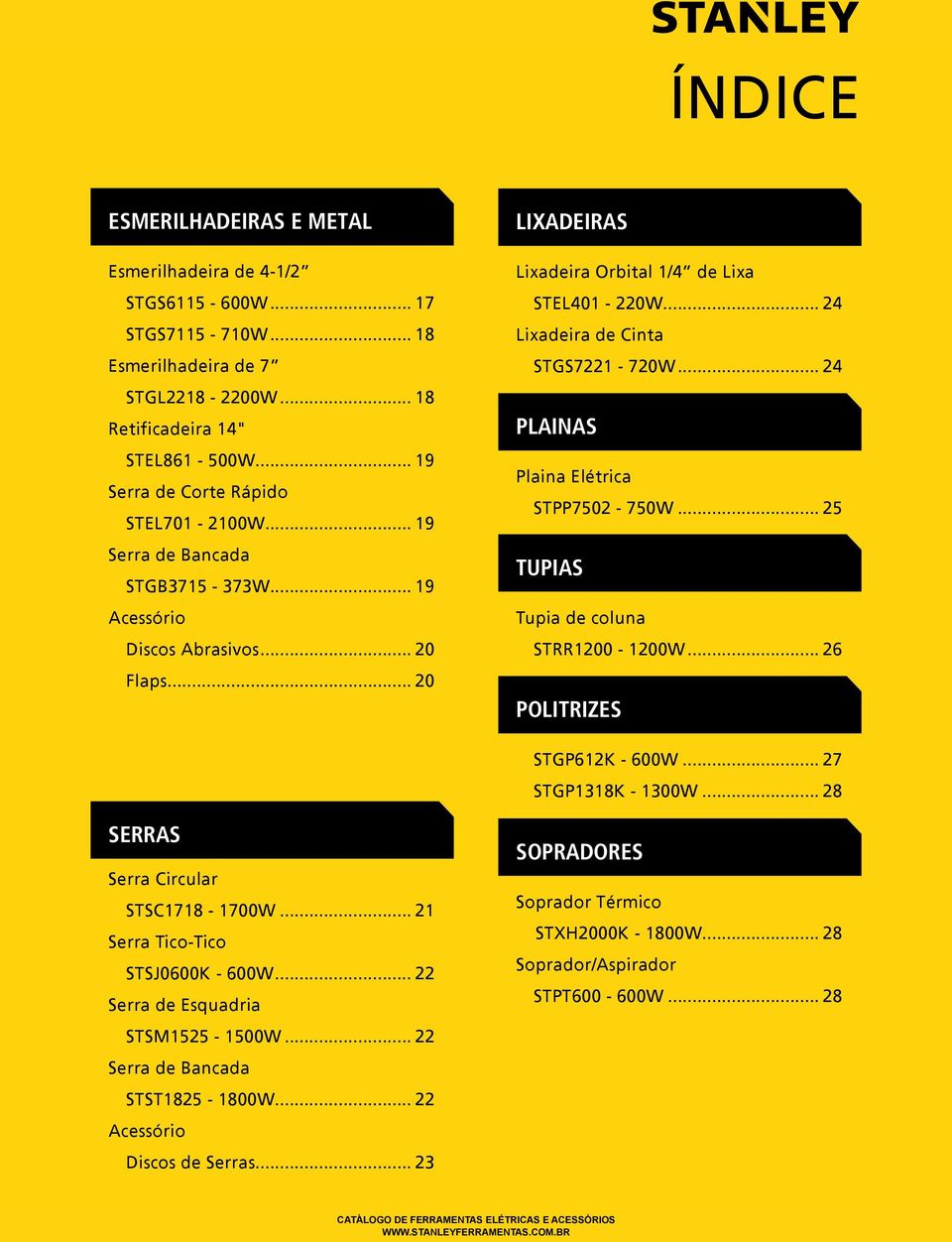 .. 24 Lixadeira de Cinta STGS7221-720W... 24 plainas Plaina Elétrica STPP7502-750W... 25 TUPIAS Tupia de coluna STRR1200-1200W... 26 POLITRIZES STGP612K - 600W... 27 STGP1318K - 1300W.