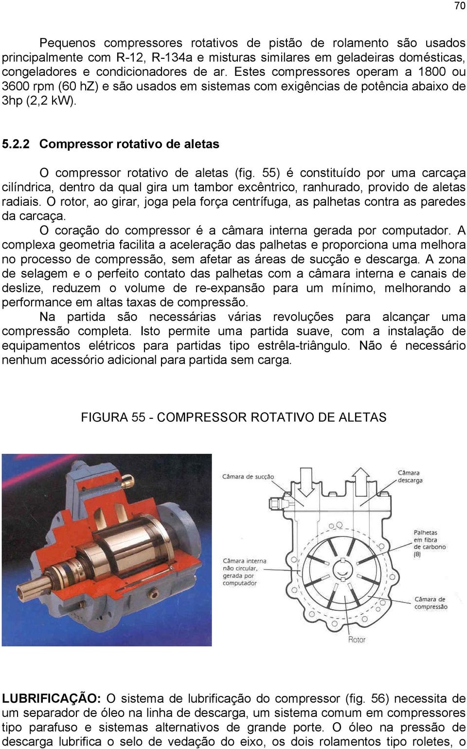 55) é constituído por uma carcaça cilíndrica, dentro da qual gira um tambor excêntrico, ranhurado, provido de aletas radiais.