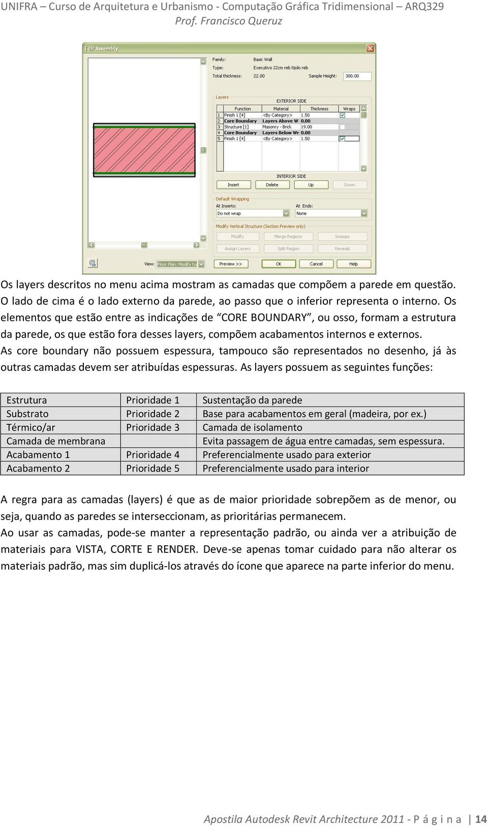 As core boundary não possuem espessura, tampouco são representados no desenho, já às outras camadas devem ser atribuídas espessuras.