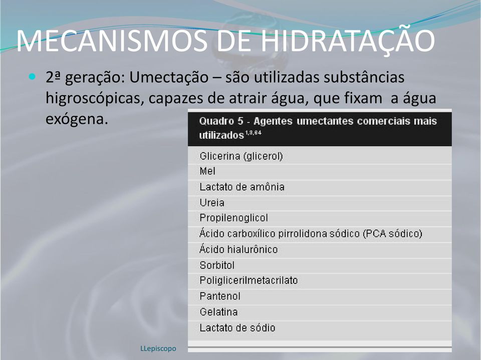 substâncias higroscópicas, capazes