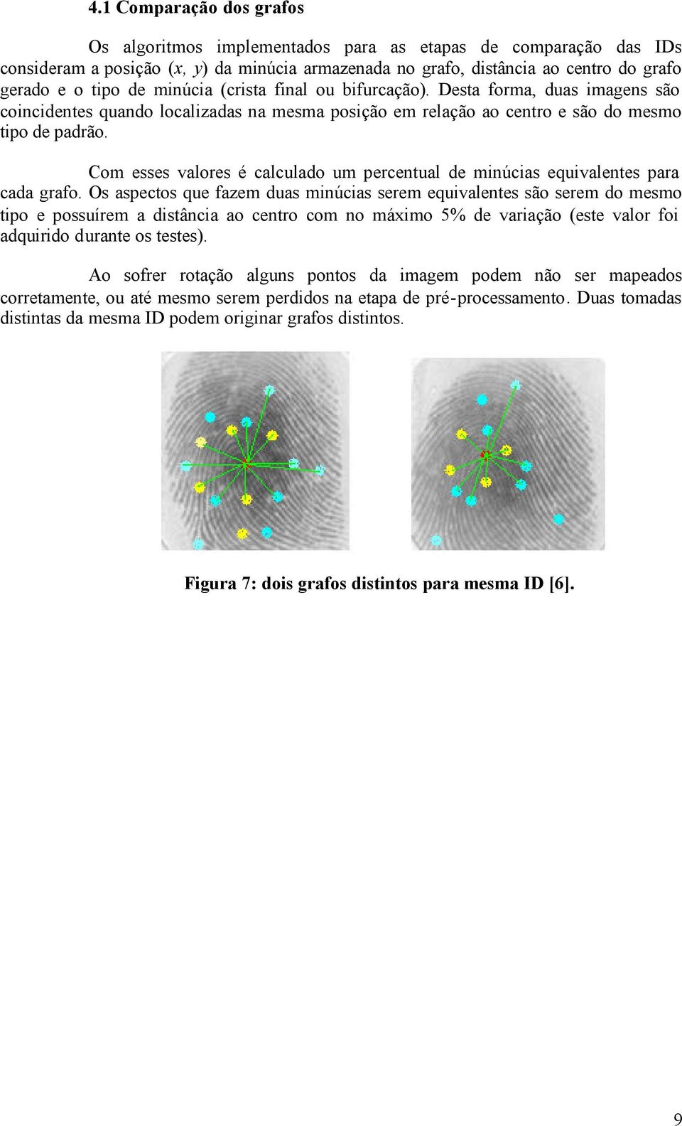 Com esses valores é calculado um percentual de minúcias equivalentes para cada grafo.