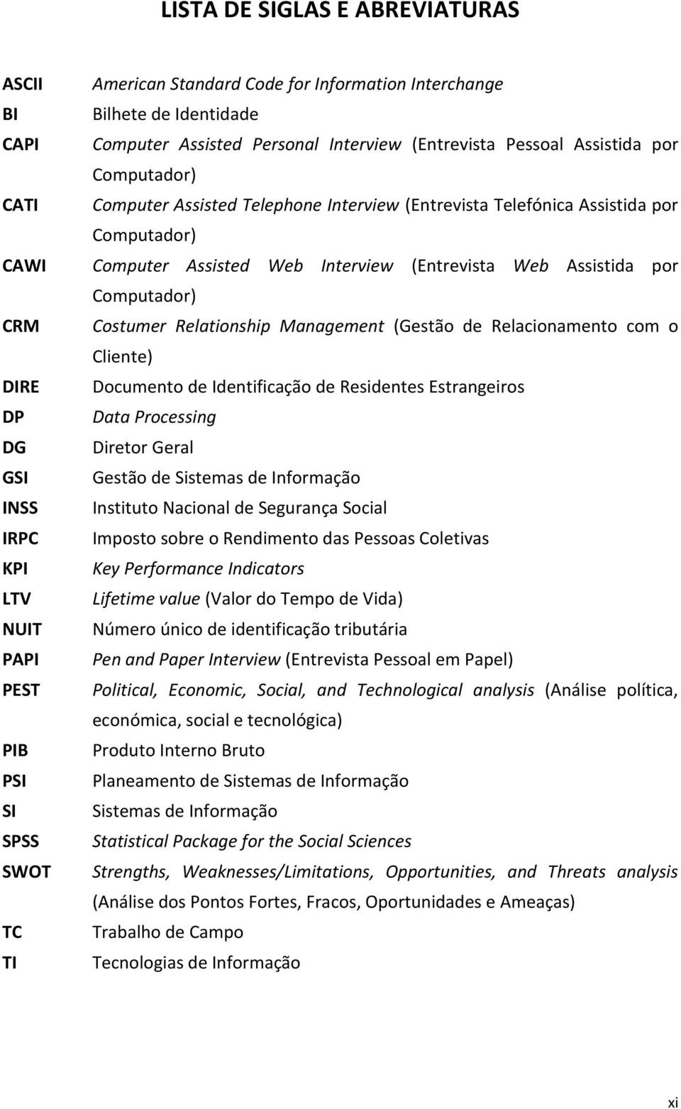 Relationship Management (Gestão de Relacionamento com o Cliente) DIRE Documento de Identificação de Residentes Estrangeiros DP Data Processing DG Diretor Geral GSI Gestão de Sistemas de Informação