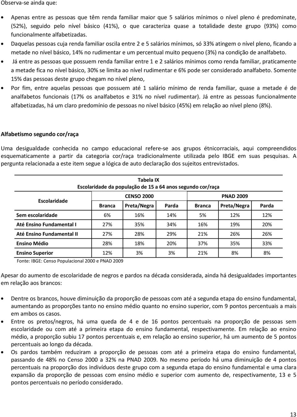 Daquelas pessoas cuja renda familiar oscila entre 2 e 5 salários mínimos, só 33% atingem o nível pleno, ficando a metade no nível básico, 14% no rudimentar e um percentual muito pequeno (3%) na