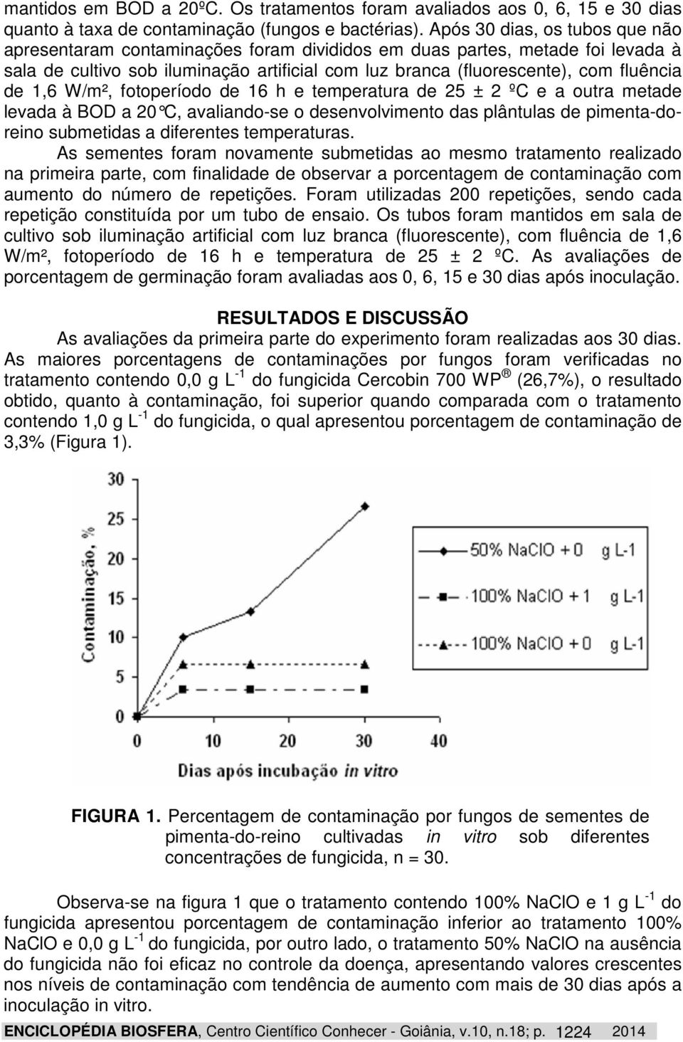 1,6 W/m², fotoperíodo de 16 h e temperatura de 25 ± 2 ºC e a outra metade levada à BOD a 20 C, avaliando-se o desenvolvimento das plântulas de pimenta-doreino submetidas a diferentes temperaturas.