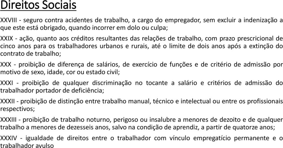 de salários, de exercício de funções e de critério de admissão por motivo de sexo, idade, cor ou estado civil; XXXI - proibição de qualquer discriminação no tocante a salário e critérios de admissão