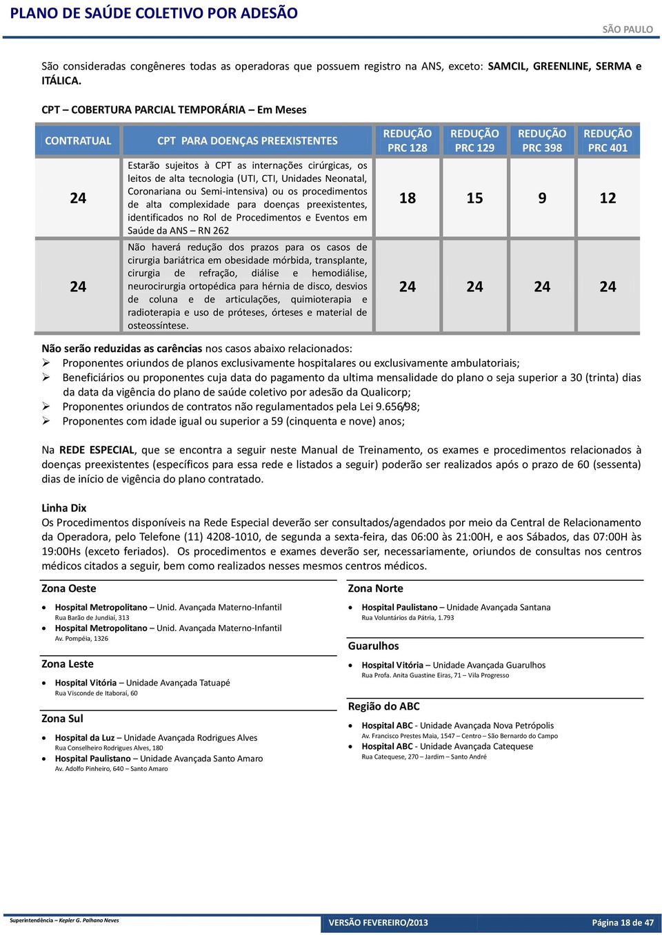 Coronariana ou Semi-intensiva) ou os procedimentos de alta complexidade para doenças preexistentes, identificados no Rol de Procedimentos e Eventos em Saúde da ANS RN 262 Não haverá redução dos