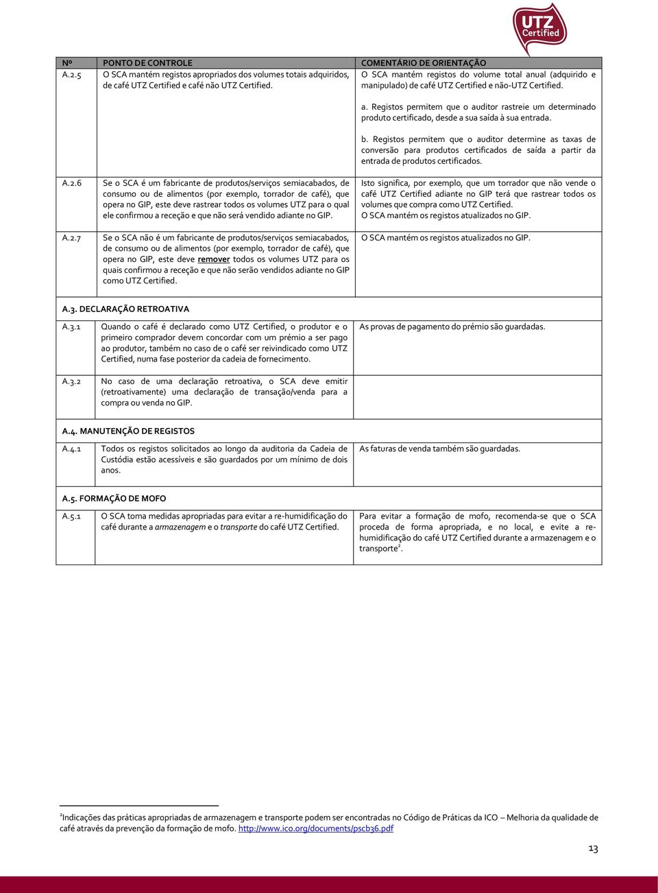 manipulado) de café UTZ Certified e não-utz Certified. a. Registos permitem que o auditor rastreie um determinado produto certificado, desde a sua saída à sua entrada. b.