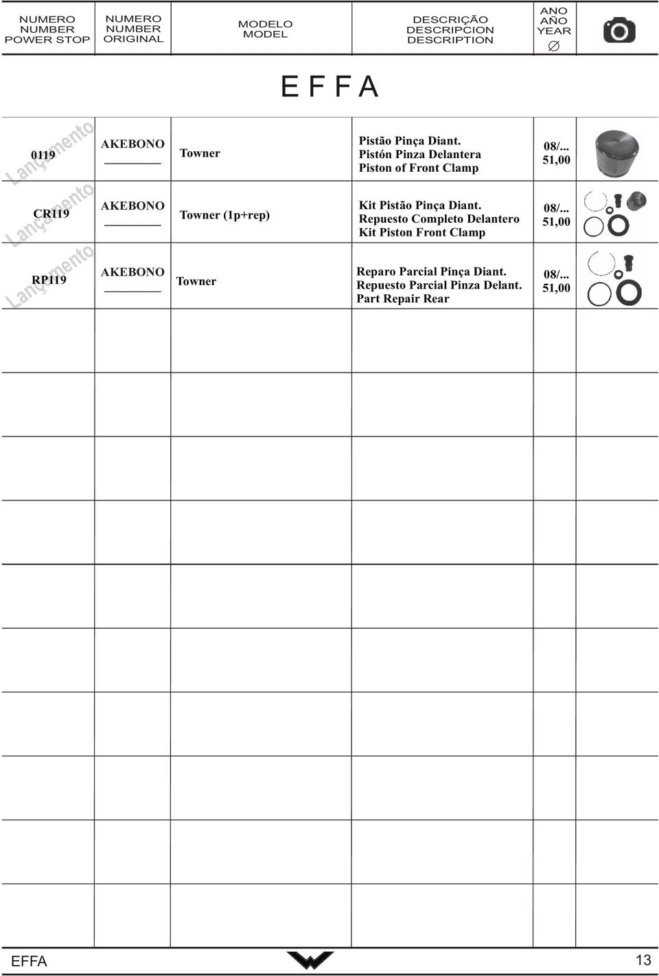 Towner Piston of Front Clamp Kit 08/.