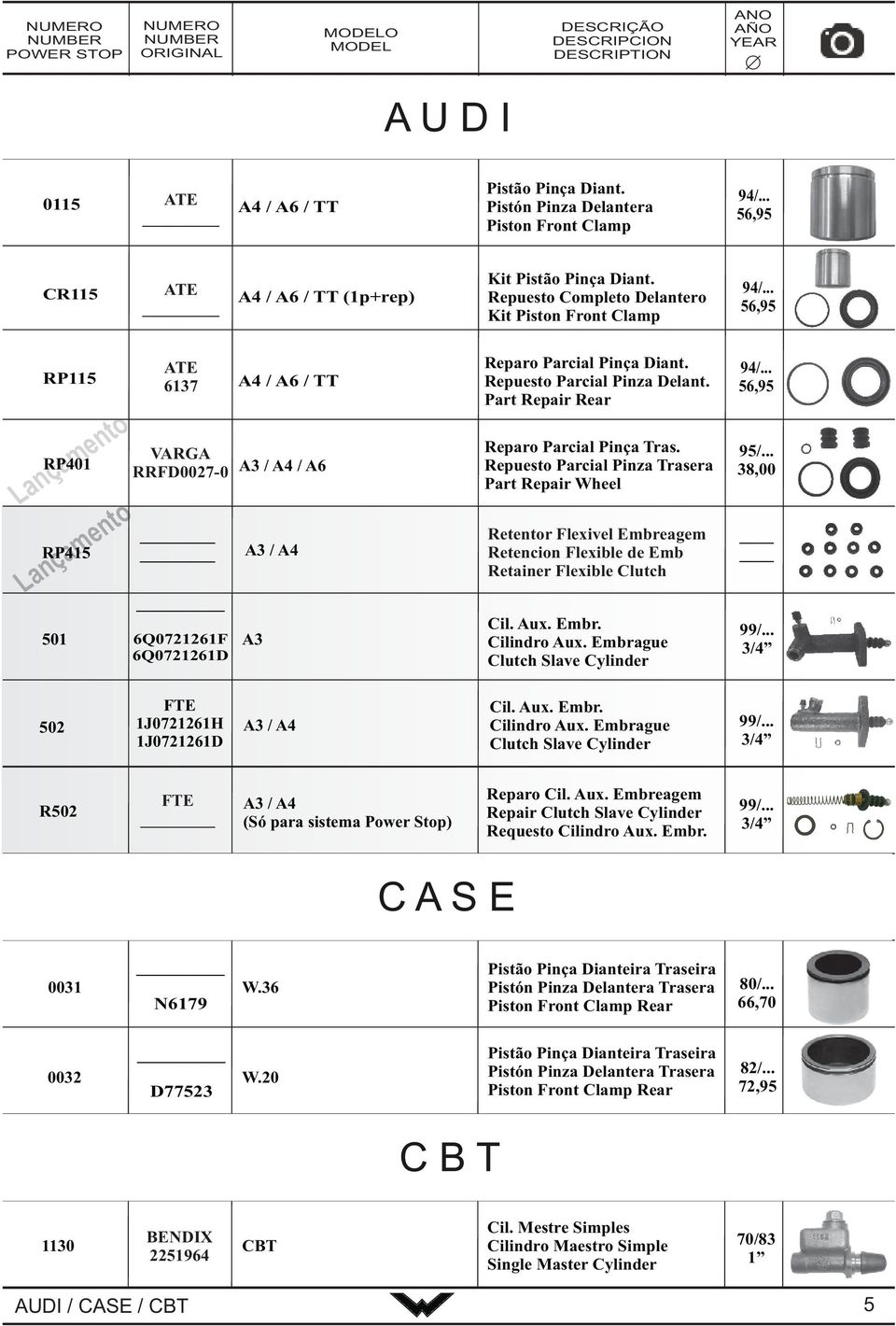 Repuesto Parcial Pinza Trasera Part Repair Wheel Retentor Flexivel Embreagem Retencion Flexible de Emb Retainer Flexible Clutch Cil. Aux. Embr. Cilindro Aux. Embrague Clutch Slave Cylinder 94/.