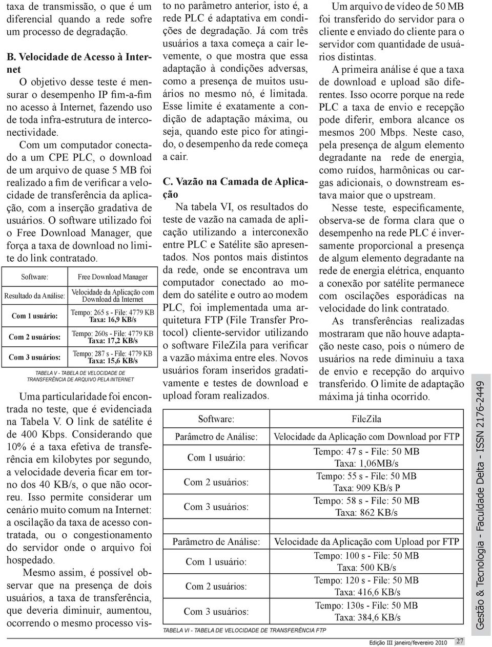 Com um computador conectado a um CPE PLC, o download de um arquivo de quase 5 MB foi realizado a fim de verificar a velocidade de transferência da aplicação, com a inserção gradativa de usuários.