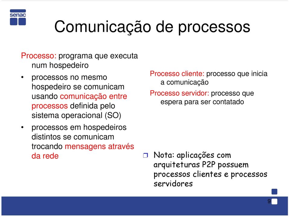 comunicam trocando mensagens através da rede Processo cliente: processo que inicia a comunicação Processo servidor: