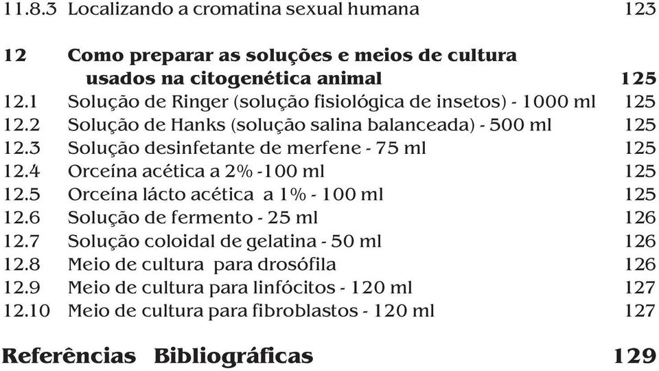 3 Solução desinfetante de merfene - 75 ml 125 12.4 Orceína acética a 2% -100 ml 125 12.5 Orceína lácto acética a 1% - 100 ml 125 12.