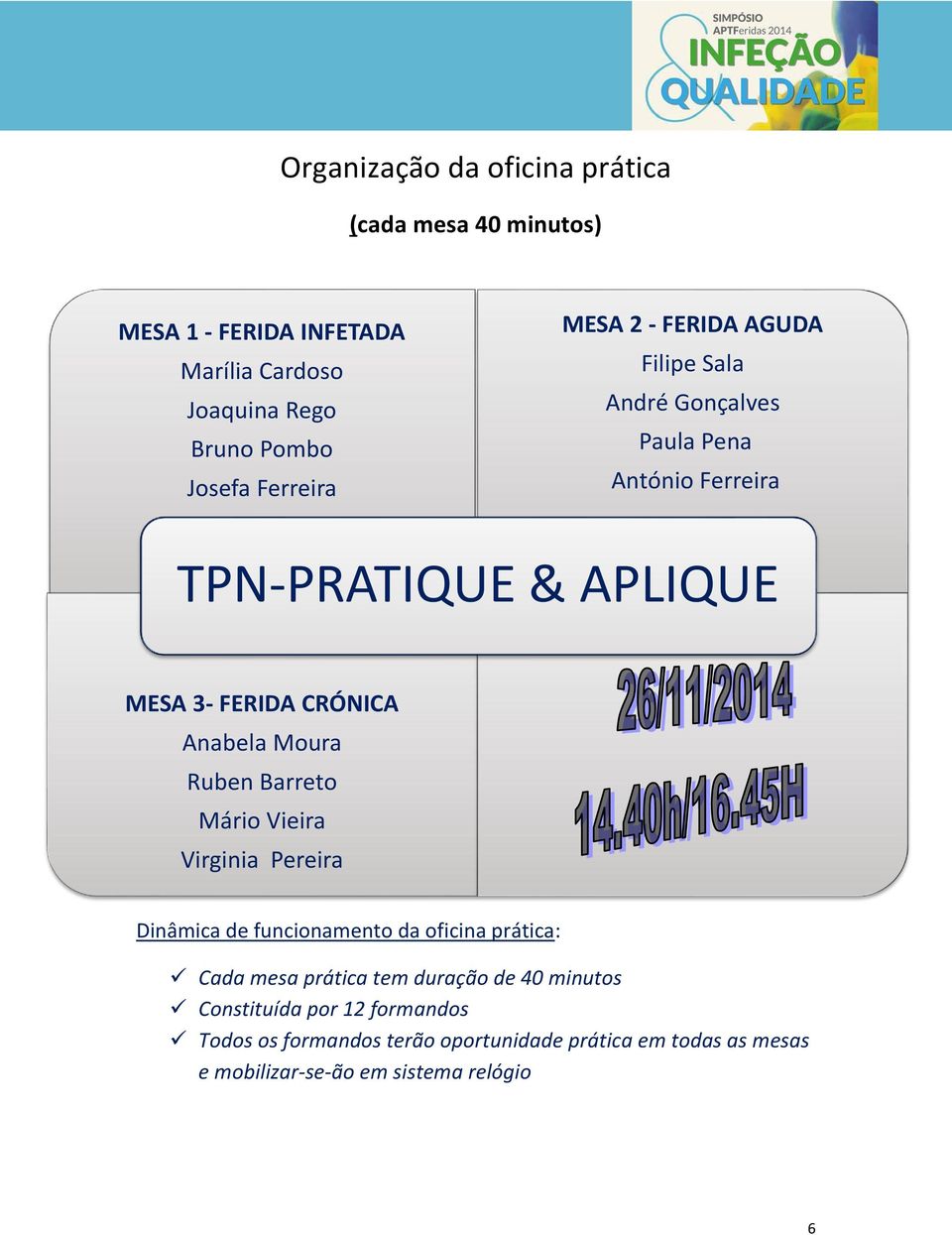 Anabela Moura Ruben Barreto Mário Vieira Virginia Pereira Dinâmica de funcionamento da oficina prática: Cada mesa prática tem duração