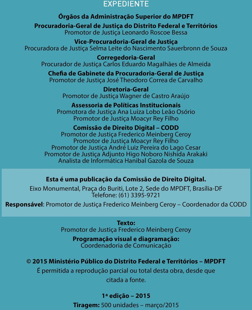 Promotor de Justiça José Theodoro Correa de Carvalho Diretoria-Geral Promotor de Justiça Wagner de Castro Araújo Assessoria de Políticas Institucionais Promotora de Justiça Ana Luiza Lobo Leão Osório