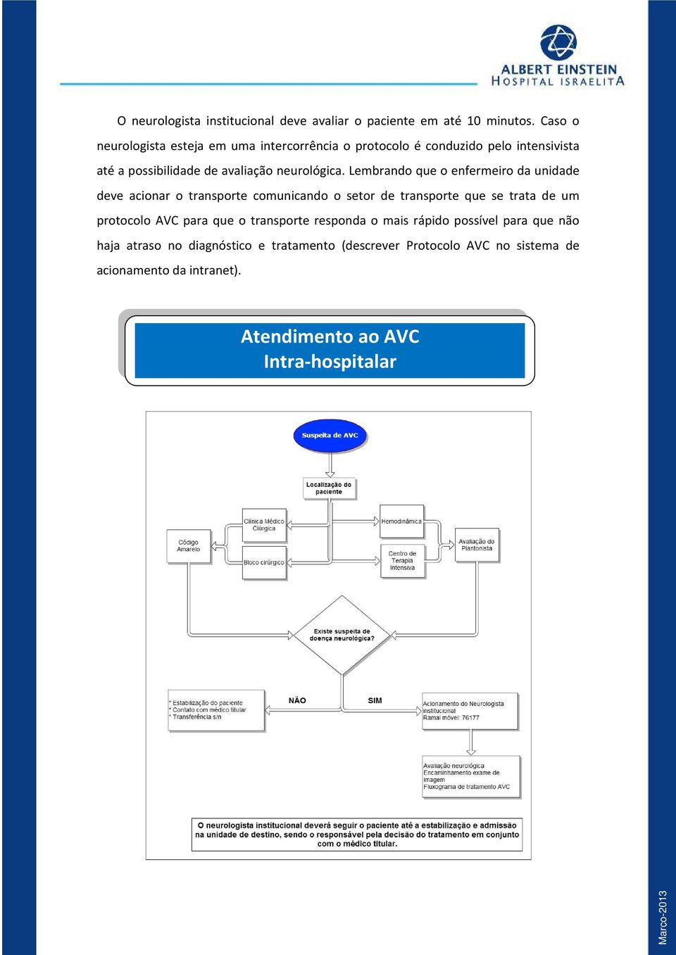 Lembrando que o enfermeiro da unidade deve acionar o transporte comunicando o setor de transporte que se trata de um protocolo AVC para