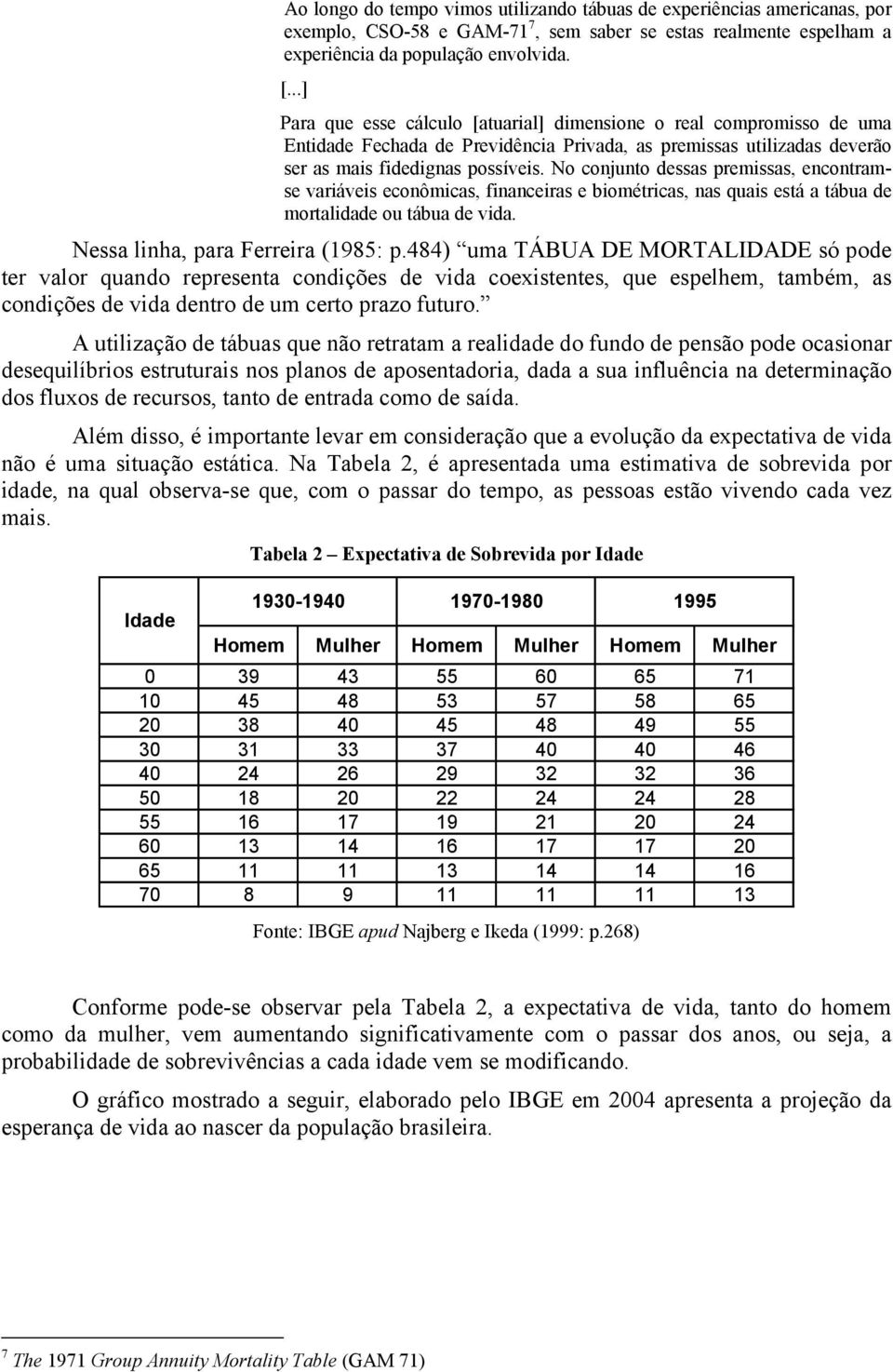 No conjunto dessas premissas, encontramse variáveis econômicas, financeiras e biométricas, nas quais está a tábua de mortalidade ou tábua de vida. Nessa linha, para Ferreira (1985: p.