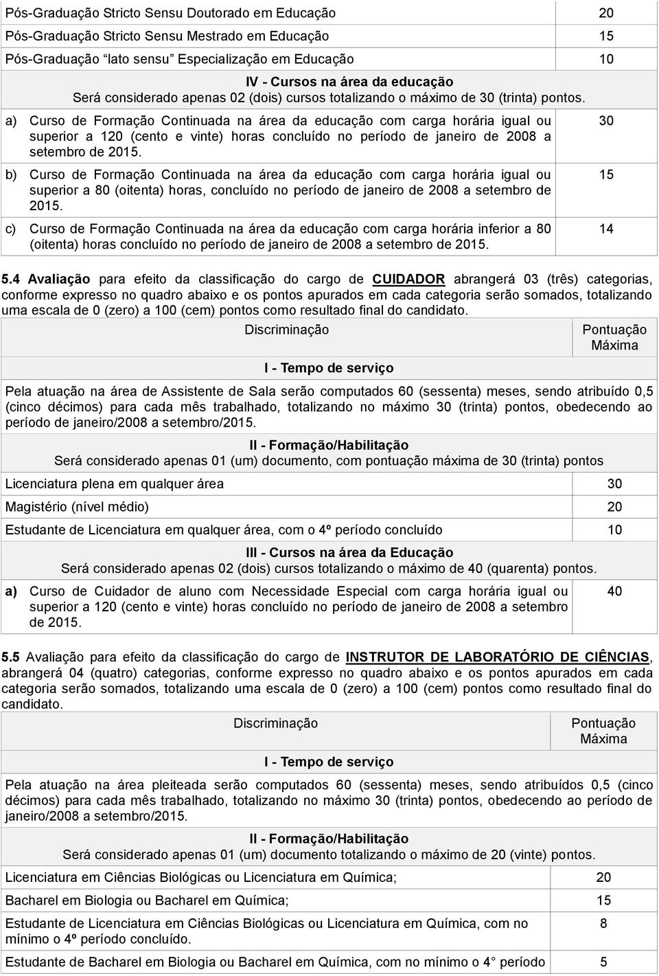 a) Curso de Formação Continuada na área da educação com carga horária igual ou superior a 120 (cento e vinte) horas concluído no período de janeiro de 2008 a setembro de 20.