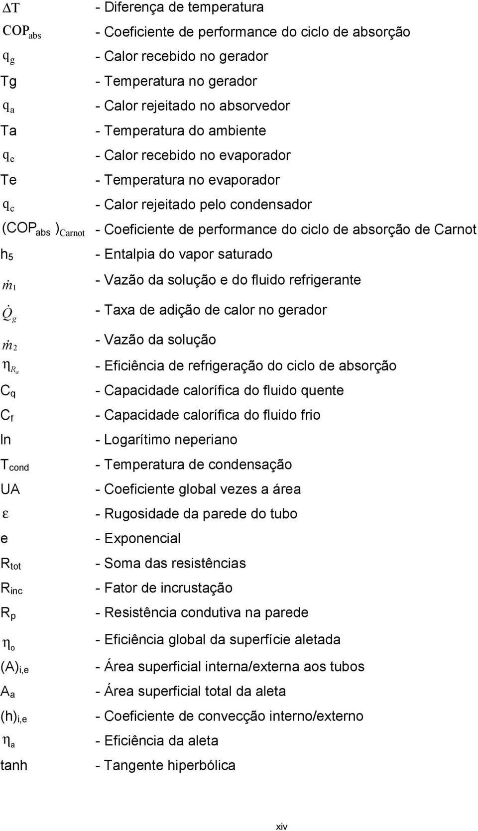 Entalpia do vapor saturado h 5 m& 1 Q & g - Vazão da solução e do fluido refrigerante - Taxa de adição de calor no gerador m& - Vazão da solução 2 η - Eficiência de refrigeração do ciclo de absorção