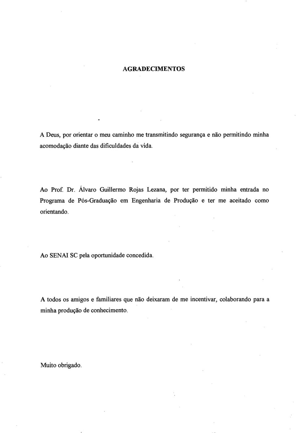 Álvaro Guillermo Rojas Lezana, por ter permitido minha entrada no Programa de Pós-Graduação em Engenharia de Produção e