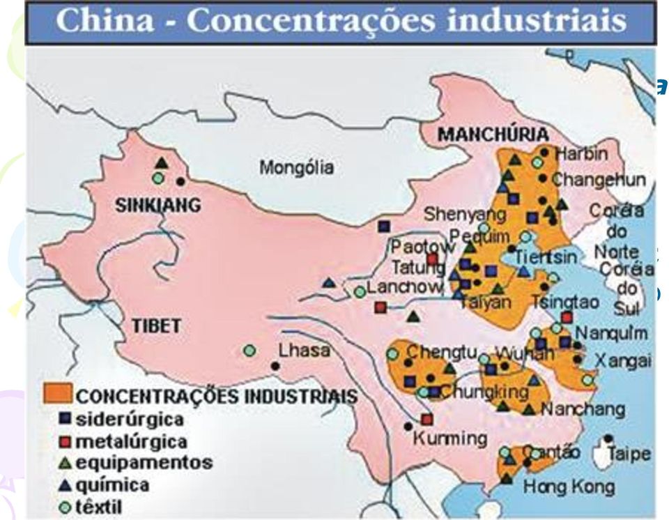 desenvolvimento; 1976: morte de Mao Tse-tung, assumindo o poder Deng Xiaoping com a política das 4 Grandes Modernizações