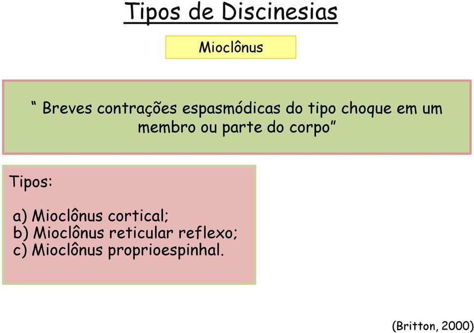 do corpo Tipos: a) Mioclônus cortical; b)