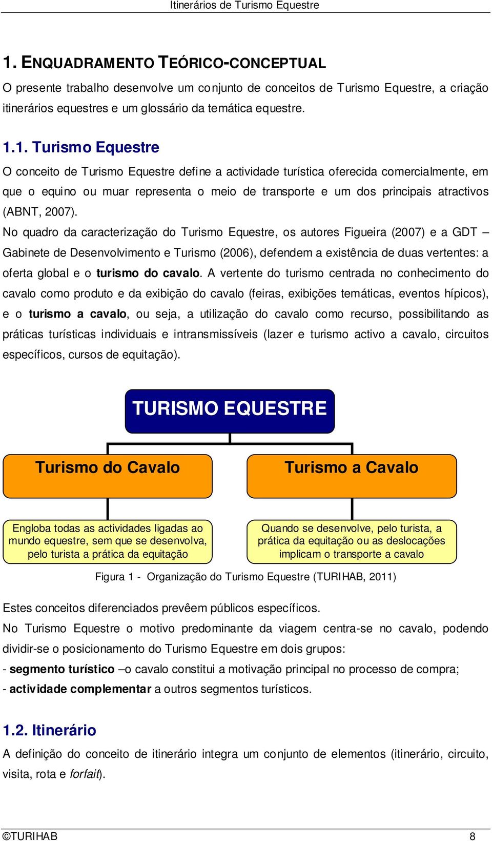 No quadro da caracterização do Turismo Equestre, os autores Figueira (2007) e a GDT Gabinete de Desenvolvimento e Turismo (2006), defendem a existência de duas vertentes: a oferta global e o turismo