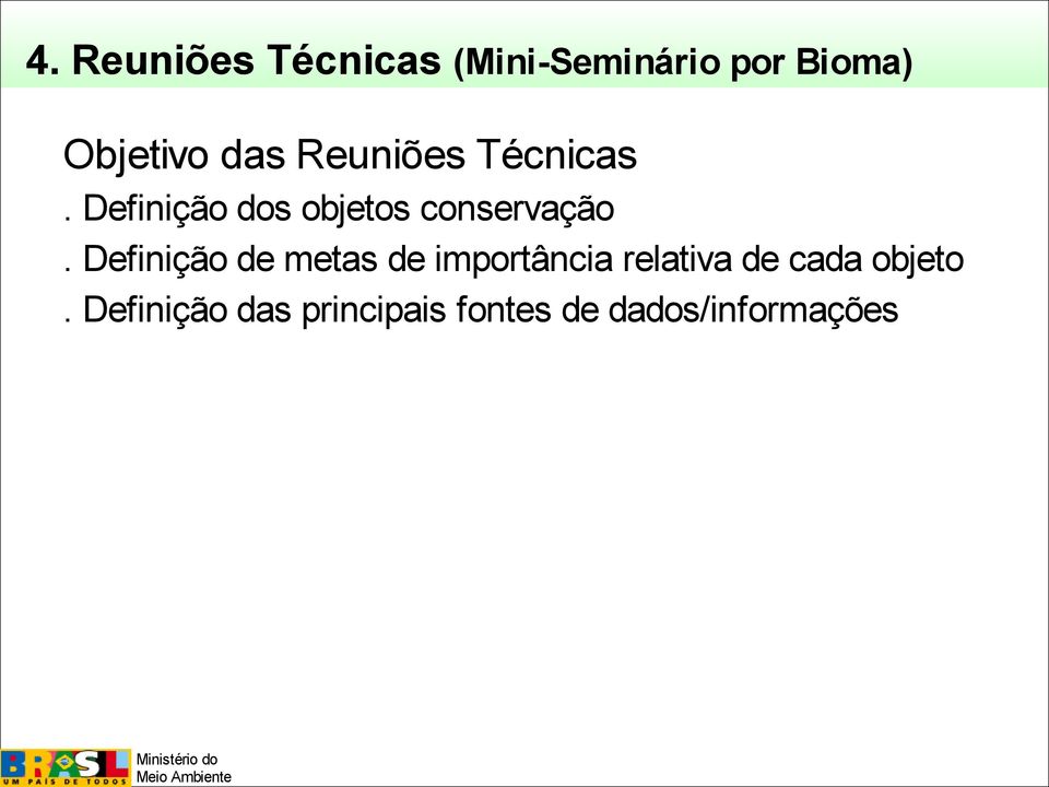 Definição de metas de importância relativa de cada