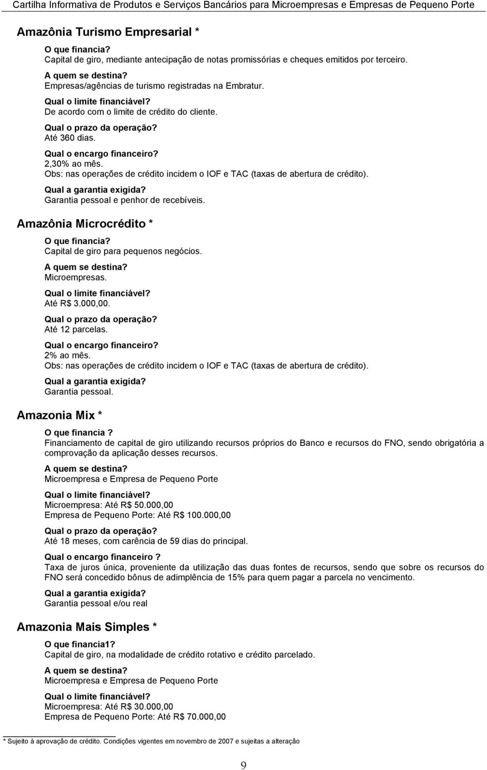 Amazônia Microcrédito * Capital de giro para pequenos negócios. Microempresas. Até R$ 3.000,00. Até 12 parcelas. 2% ao mês.