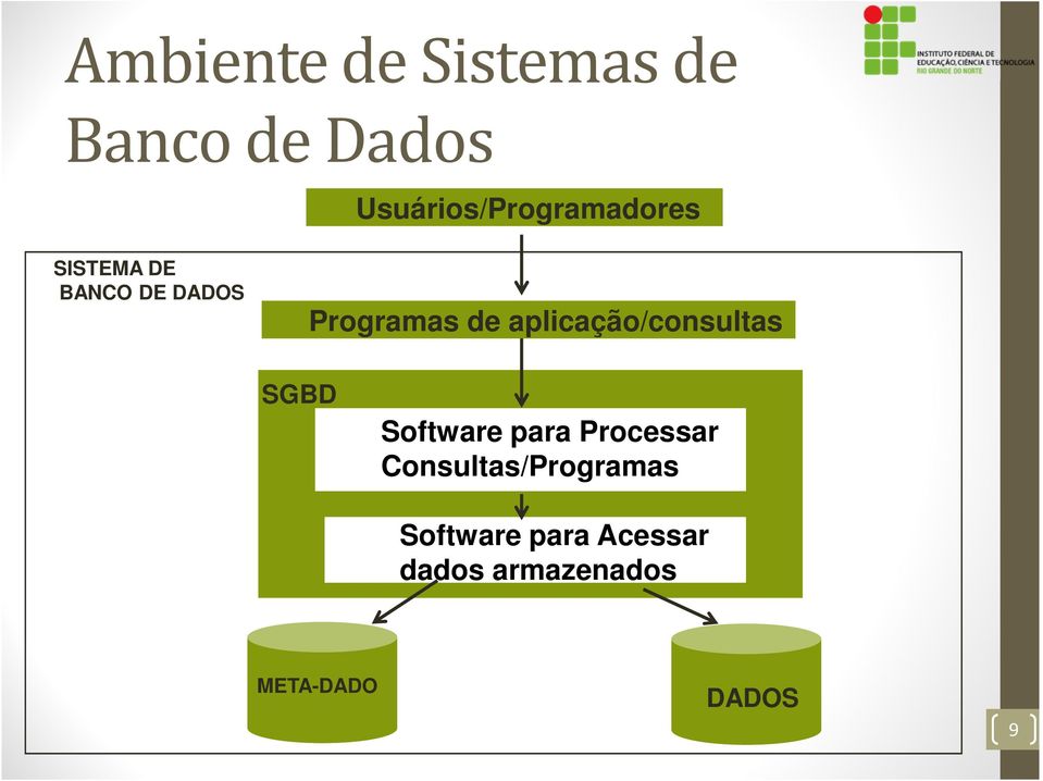 Programas de aplicação/consultas SGBD Software para