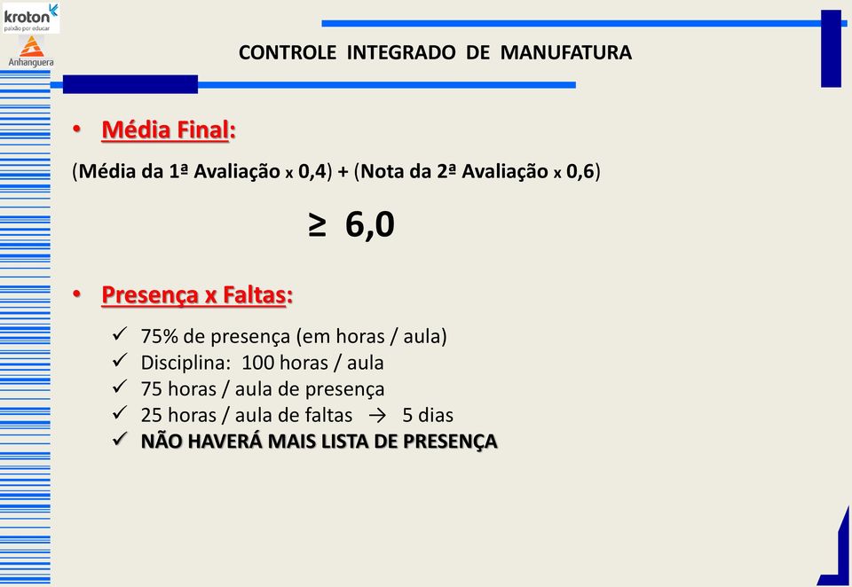 horas / aula) Disciplina: 100 horas / aula 75 horas / aula de