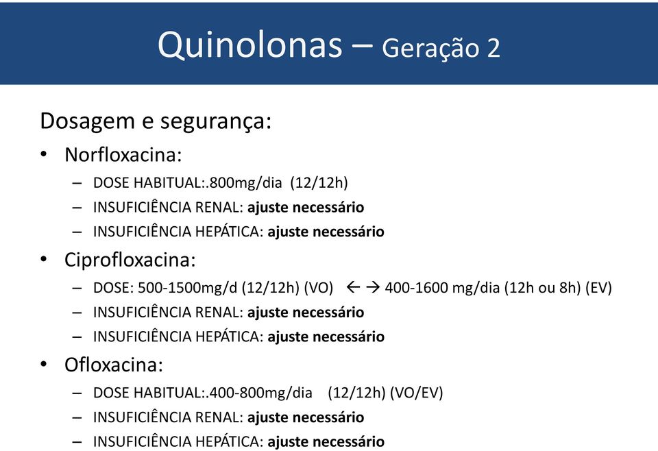 DOSE: 500-1500mg/d (12/12h) (VO) 400-1600 mg/dia (12h ou 8h) (EV) INSUFICIÊNCIA RENAL: ajuste necessário