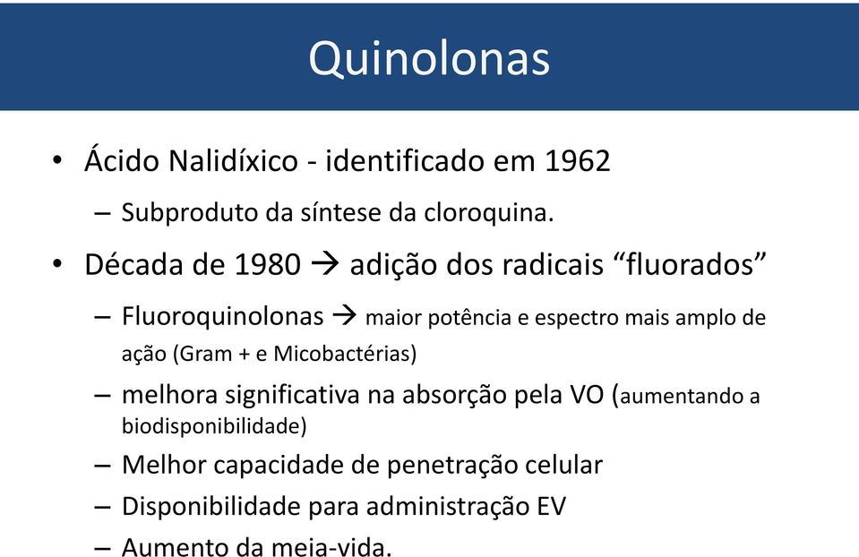 de ação (Gram + e Micobactérias) melhora significativa na absorção pela VO (aumentando a