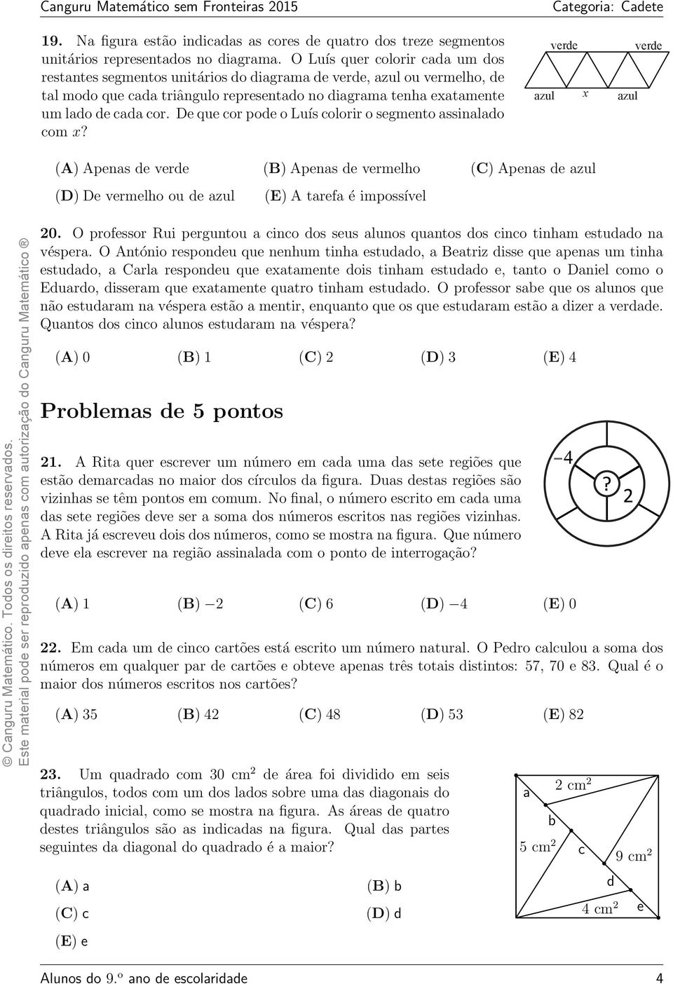 De que cor pode o Luís colorir o segmento assinalado com x?