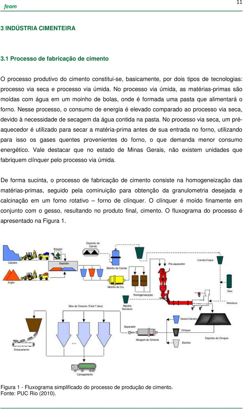 Nesse processo, o consumo de energia é elevado comparado ao processo via seca, devido à necessidade de secagem da água contida na pasta.