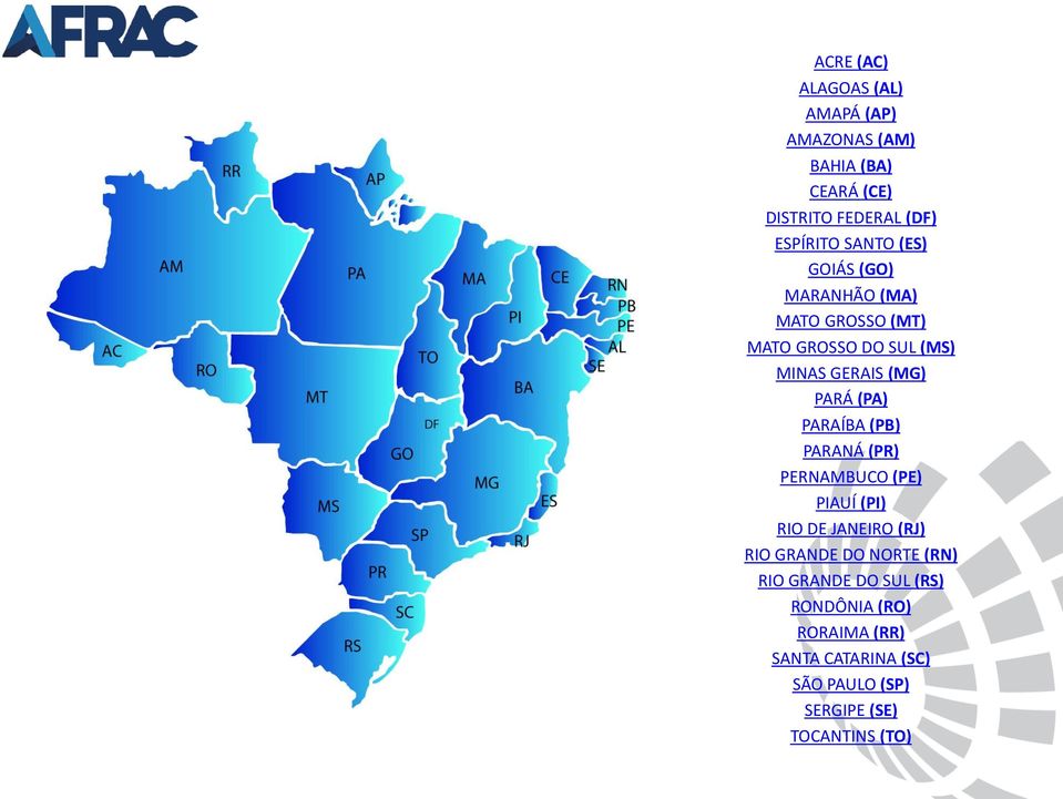 (PA) PARAÍBA (PB) PARANÁ (PR) PERNAMBUCO (PE) PIAUÍ (PI) RIO DE JANEIRO (RJ) RIO GRANDE DO NORTE (RN)