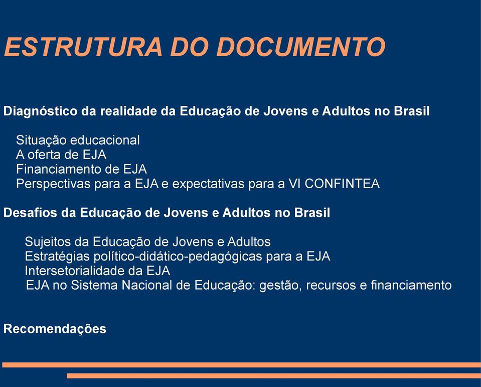 de Jovens e Adultos no Brasil Sujeitos da Educação de Jovens e Adultos Estratégias político-didático-pedagógicas